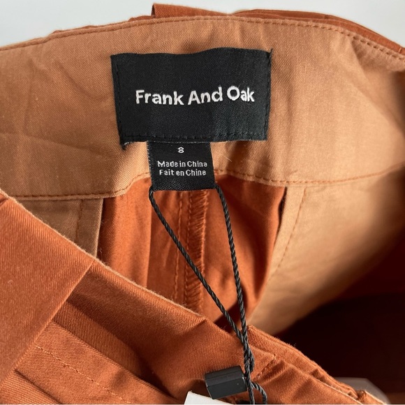 FRANK & Oak Wide Leg High Waisted Belted Pants Cropped Burnt Orange Cotton - Picture 10 of 11